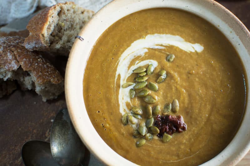 Warm up with this Chipotle Pumpkin Soup and enjoy! Recipe @LittleFiggyFood