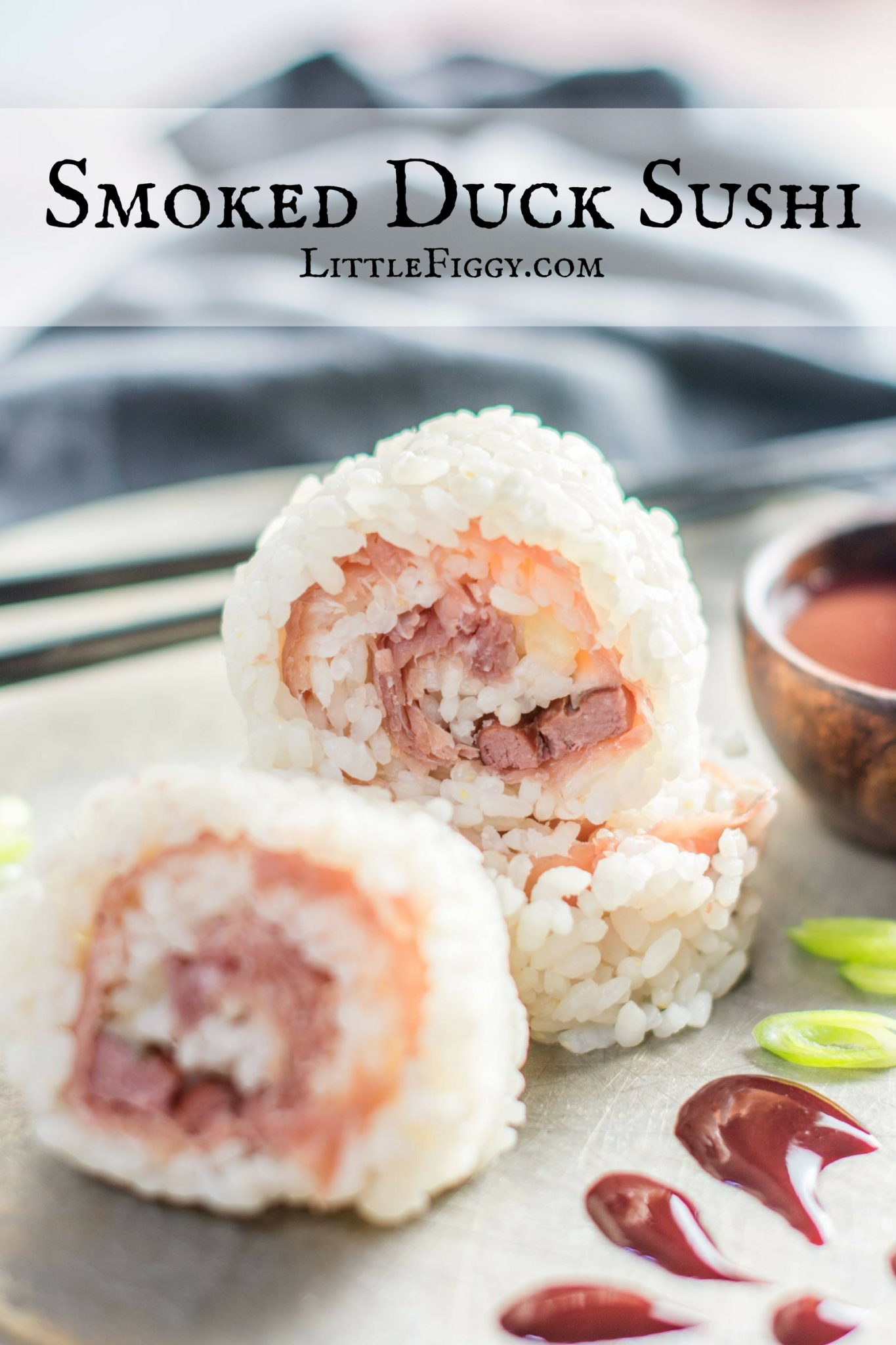 Create this delicious Smoked Duck Sushi with Blackberry Dipping Sauce Recipe, great for entertaining this summer or anytime of year! Create your own summer recipes using quality products from @3pigspate! Find this recipe at Little Figgy Food #3PigsPate #UnboreYourBoard #ad