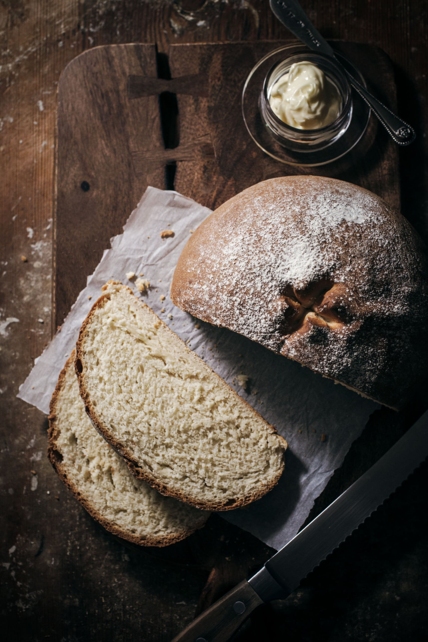 Loaf of white bread sliced