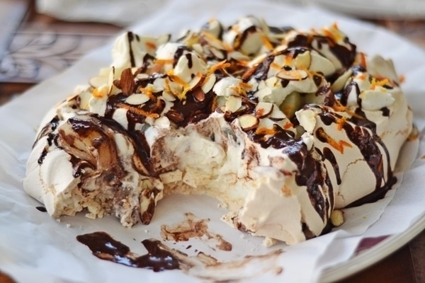 Pear and Chocolate Pavlova