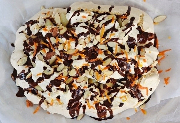 Pear and Chocolate Pavlova