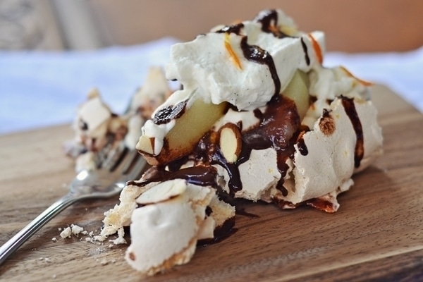 Pear and Chocolate Pavlova