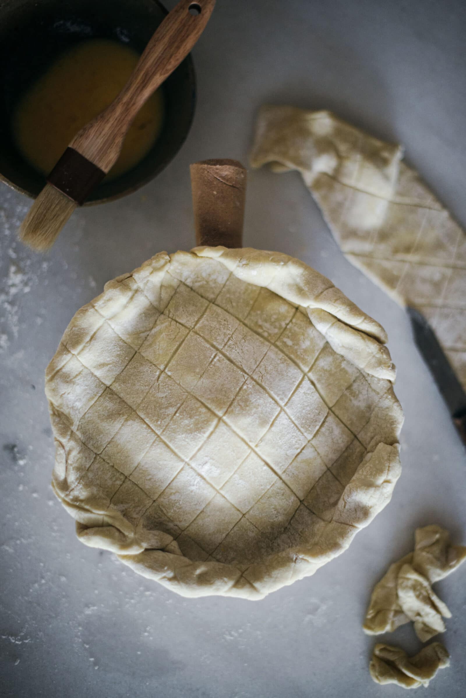 Puff pastry crust on dish