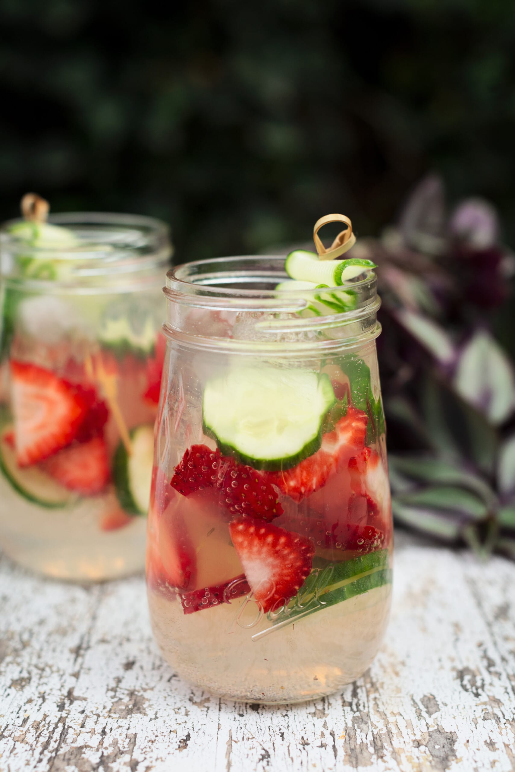 Strawberry and cucumber drink recipe in Ball Flute Jars