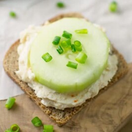 Cucumber sandwich with cream cheese and chives