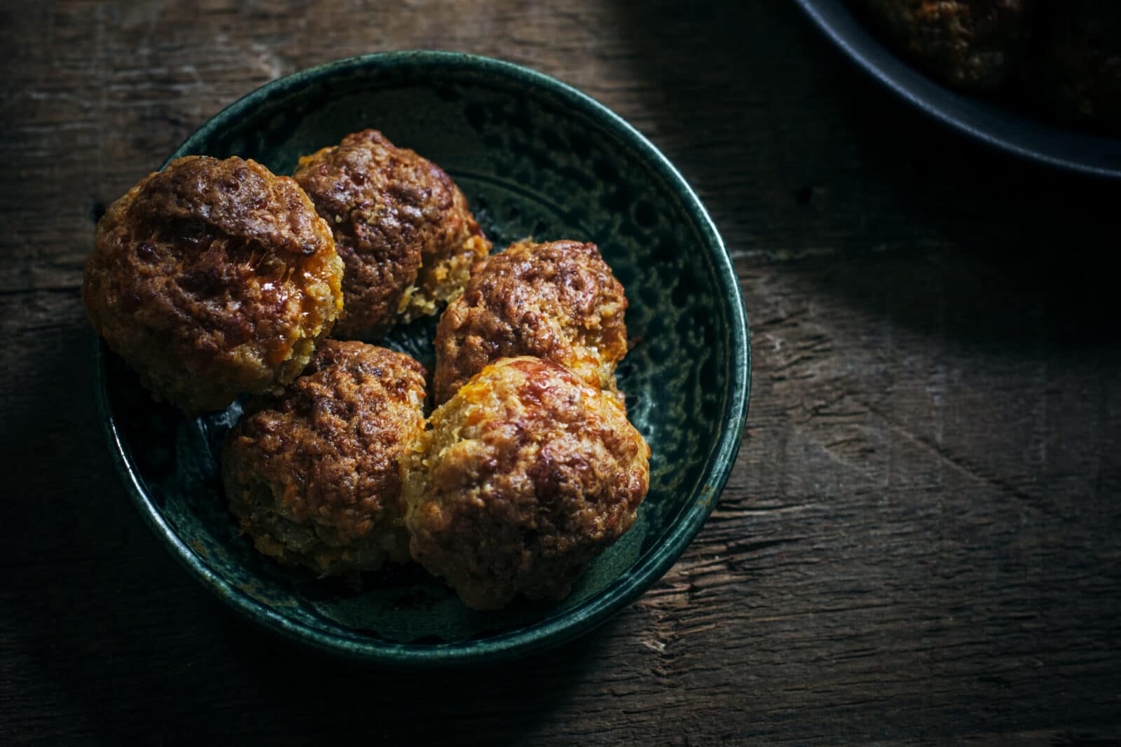 Baked sausage balls with cheddar cheese