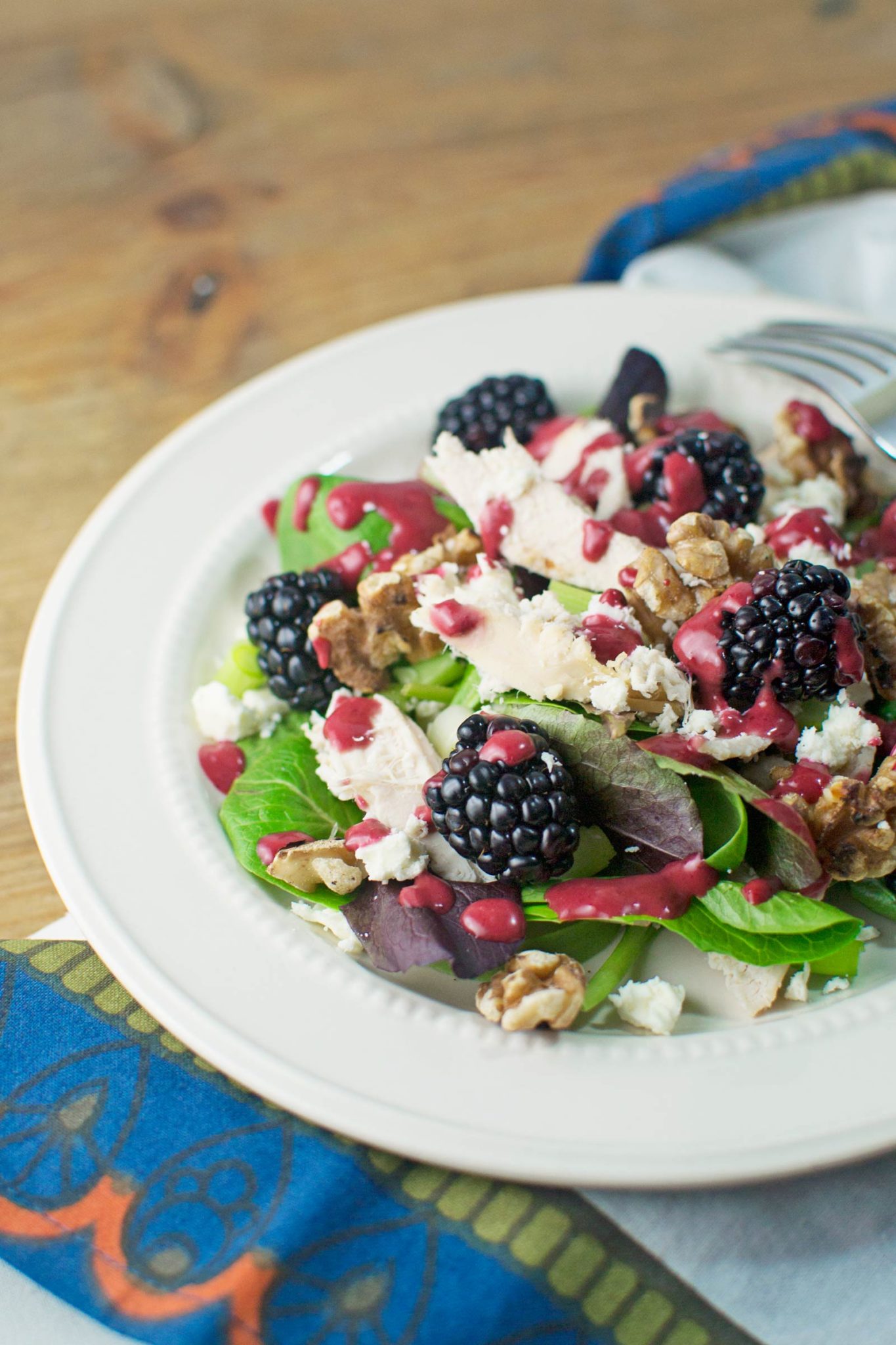 Blackberry Balsamic Vinaigrette with Chicken Feta Salad - @LittleFiggyFood - #Blackberries