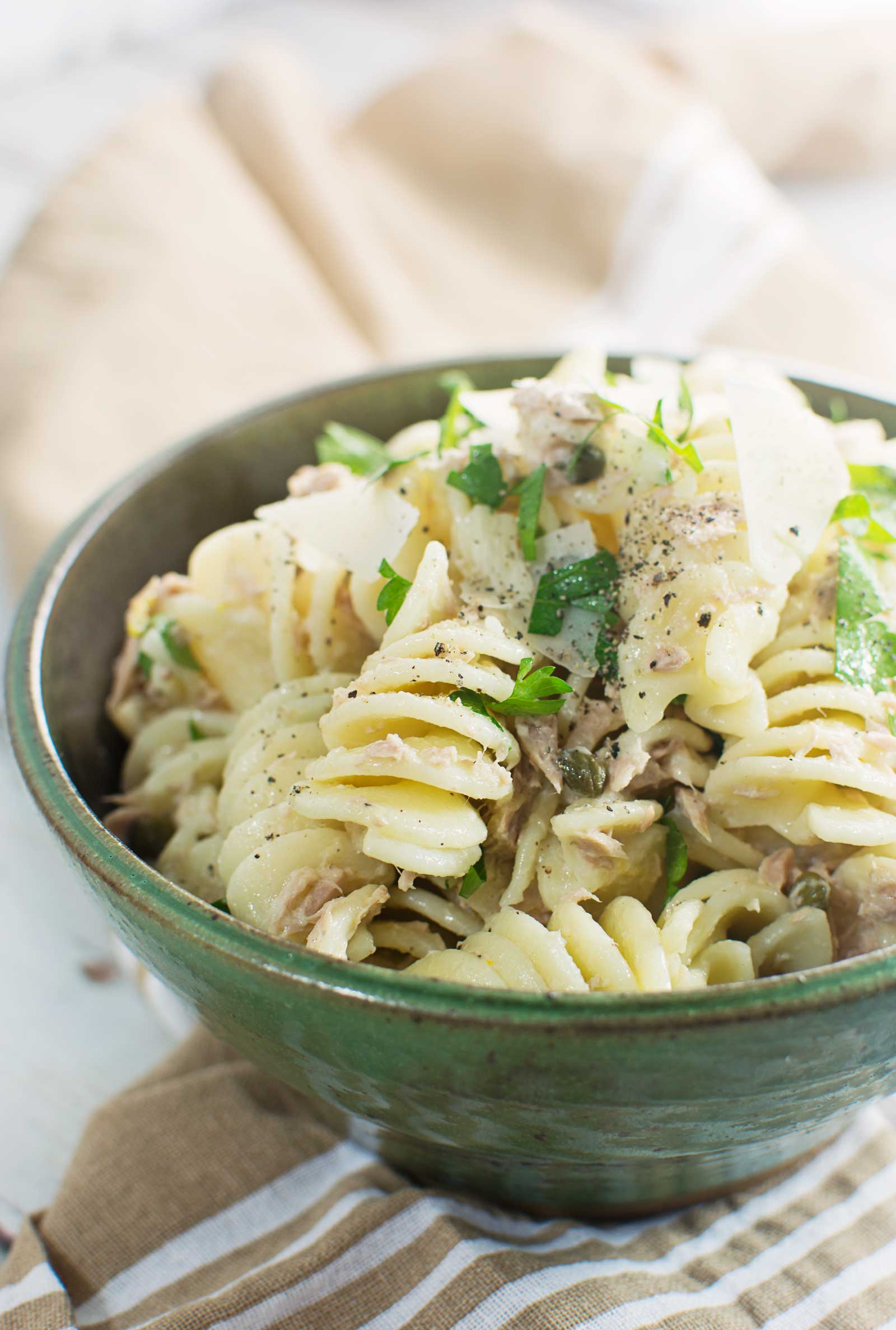 Quick to make and served cold, Tuna with a Lemon Pepper Cream Sauce served over your favorite pasta! Find the #recipe @LittleFiggyFood