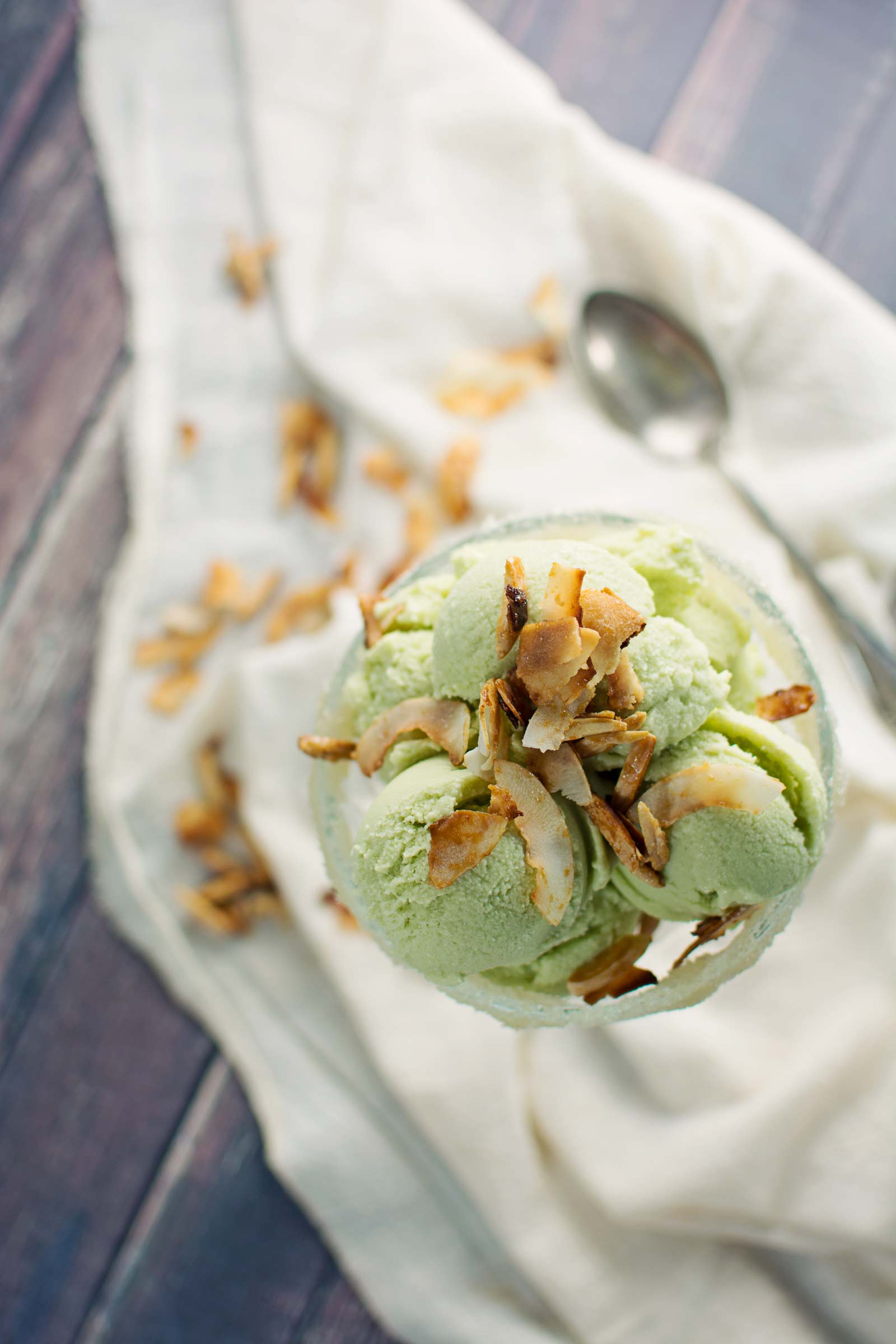 This Avocado Ice Cream has been upgraded with the addition of coconut milk and coconut almond brittle! - Recipe @LittleFiggyFood
