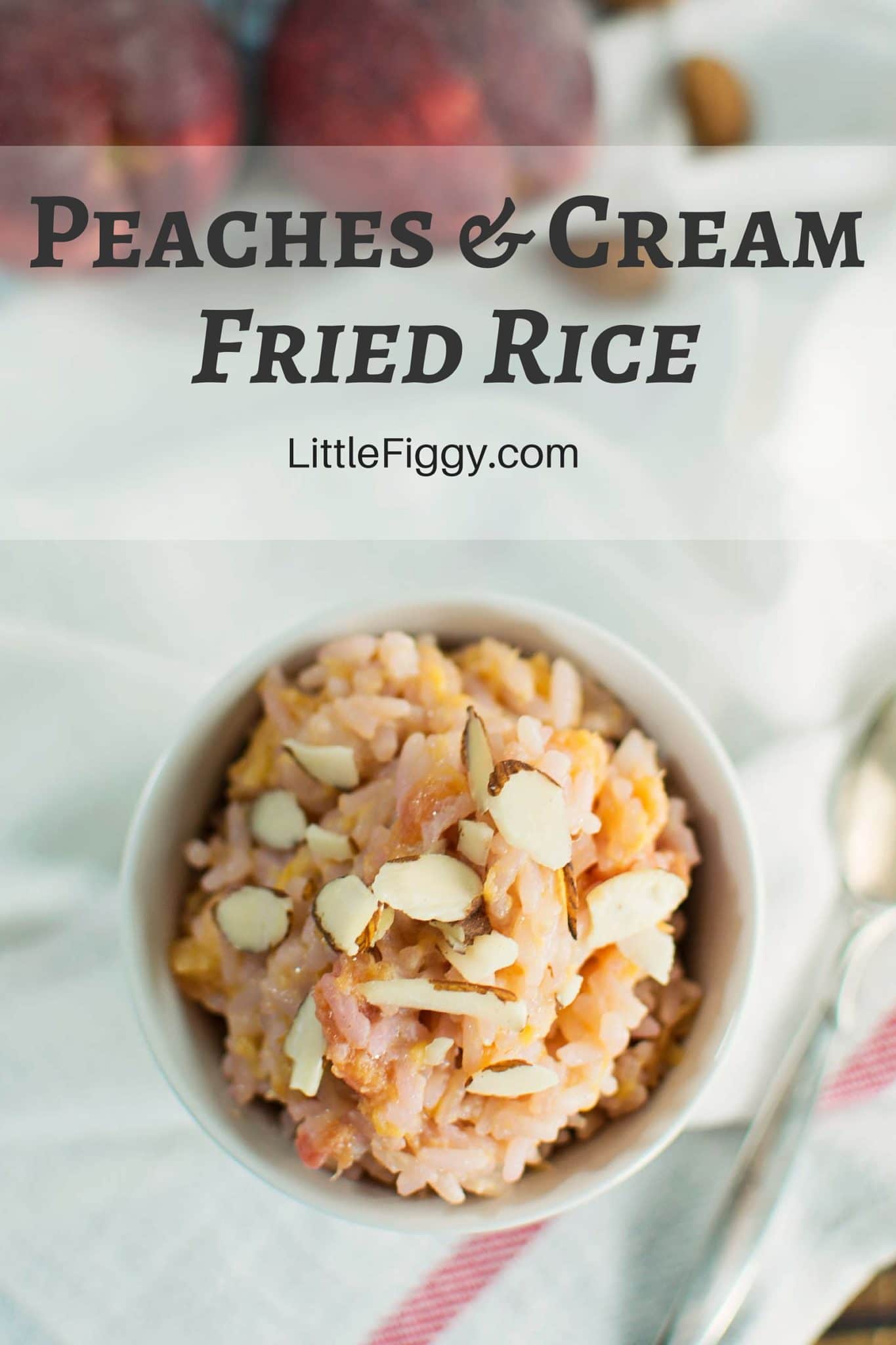This is a great dessert recipe that is easy and quick to make, Peaches and Cream Fried Rice! Recipe @LittleFiggyFood
