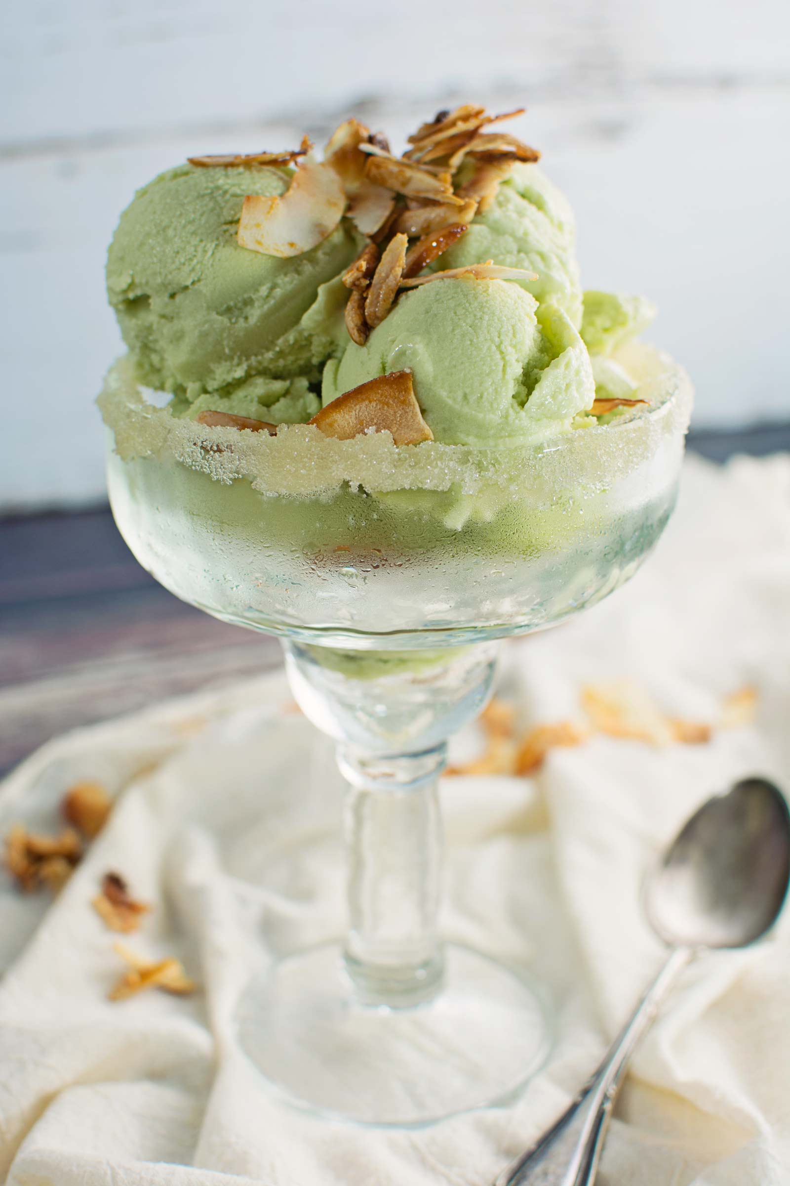 This Avocado Ice Cream has been upgraded with the addition of coconut milk and coconut almond brittle! - Recipe @LittleFiggyFood