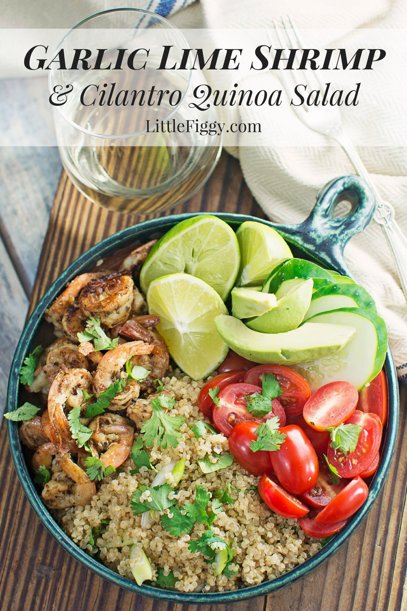 Garlic Lime Shrimp served up with a Cilantro Quinoa Salad! #120DaysOfSummer is here! Recipe found @LittleFiggyFood - #sponsored