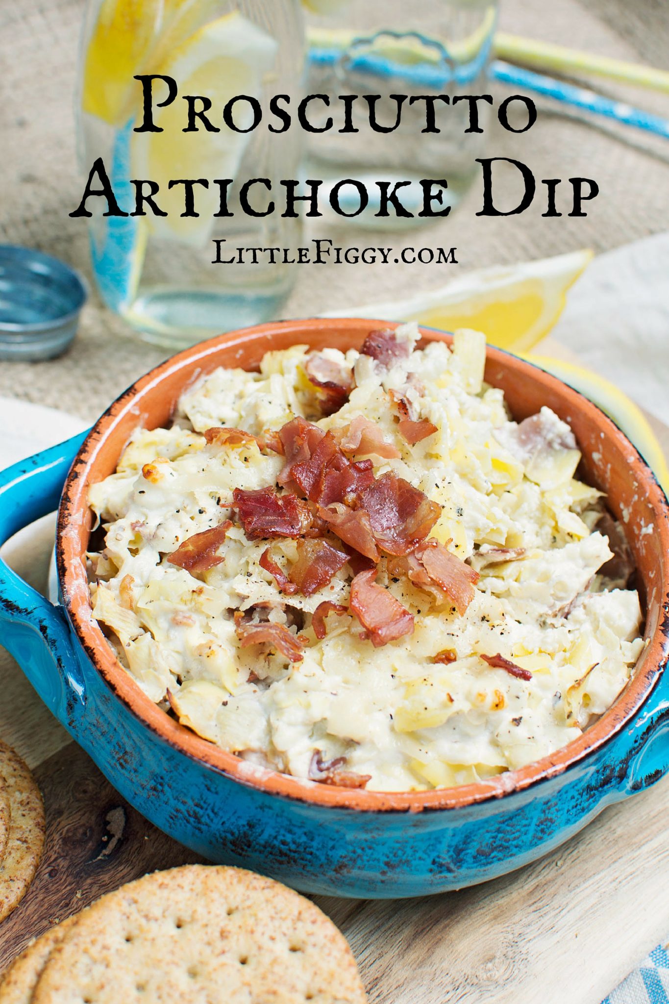Entertain this summer and enjoy this Prosciutto Artichoke Dip with friends and family! Recipe @LittleFiggyFood