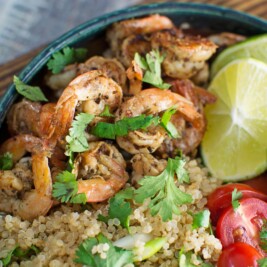 Garlic Lime Shrimp served up with a Cilantro Quinoa Salad! #120DaysOfSummer is here! Recipe found @LittleFiggyFood - #sponsored