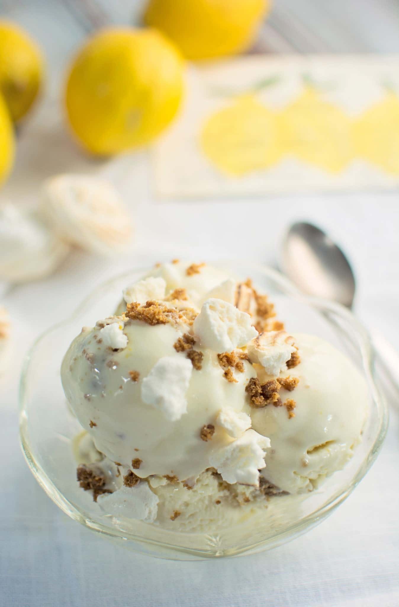 Icebox Lemon Pie Ice Cream with buttery graham cracker crumbs & crunchy Meringues to finish it off. Recipe by @LittleFiggyFood
