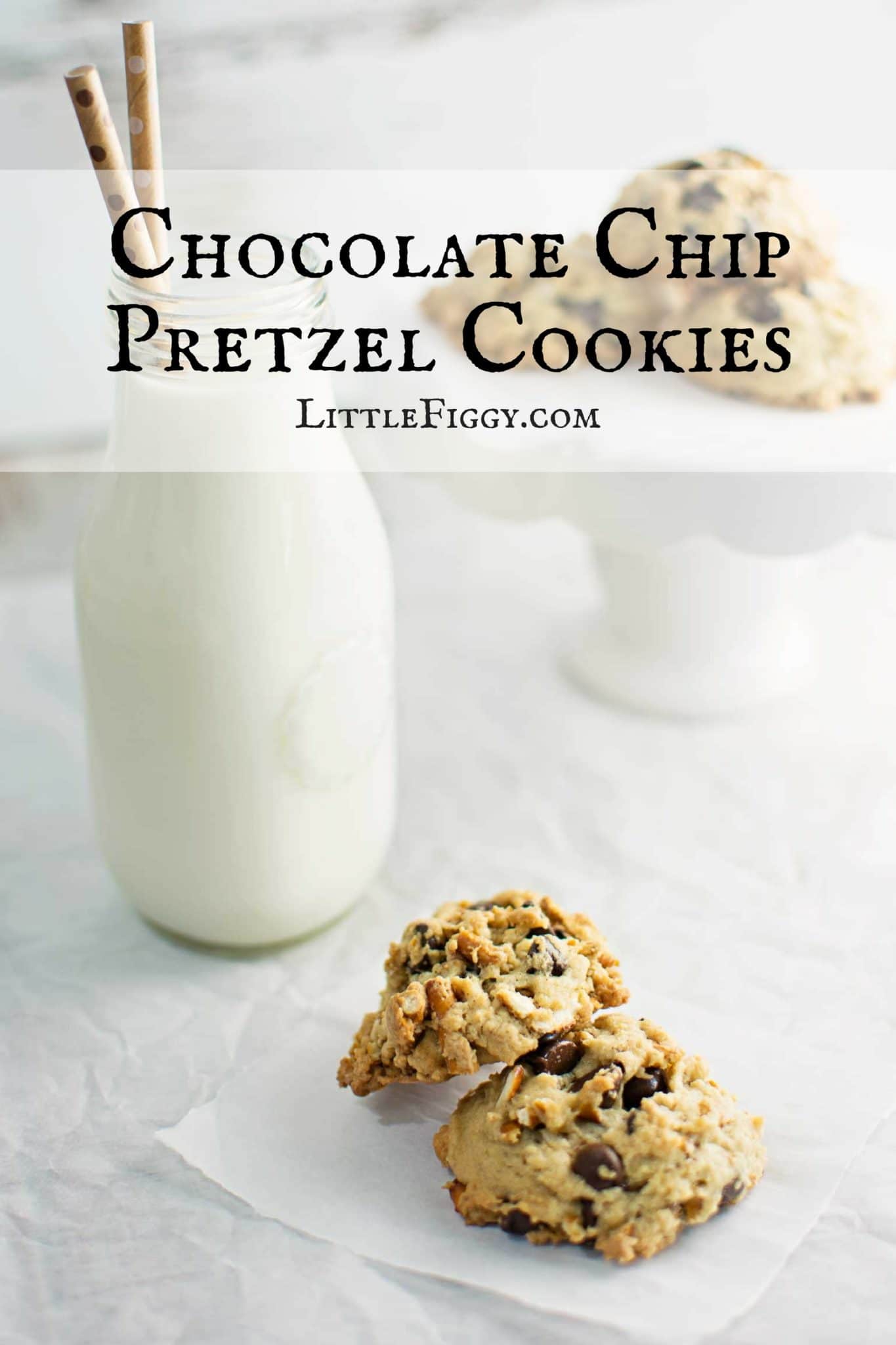 Enjoy a tall glass of cold milk with these tasty treats, Chocolate Chip Pretzel Cookies! Recipe @LittleFiggyFood