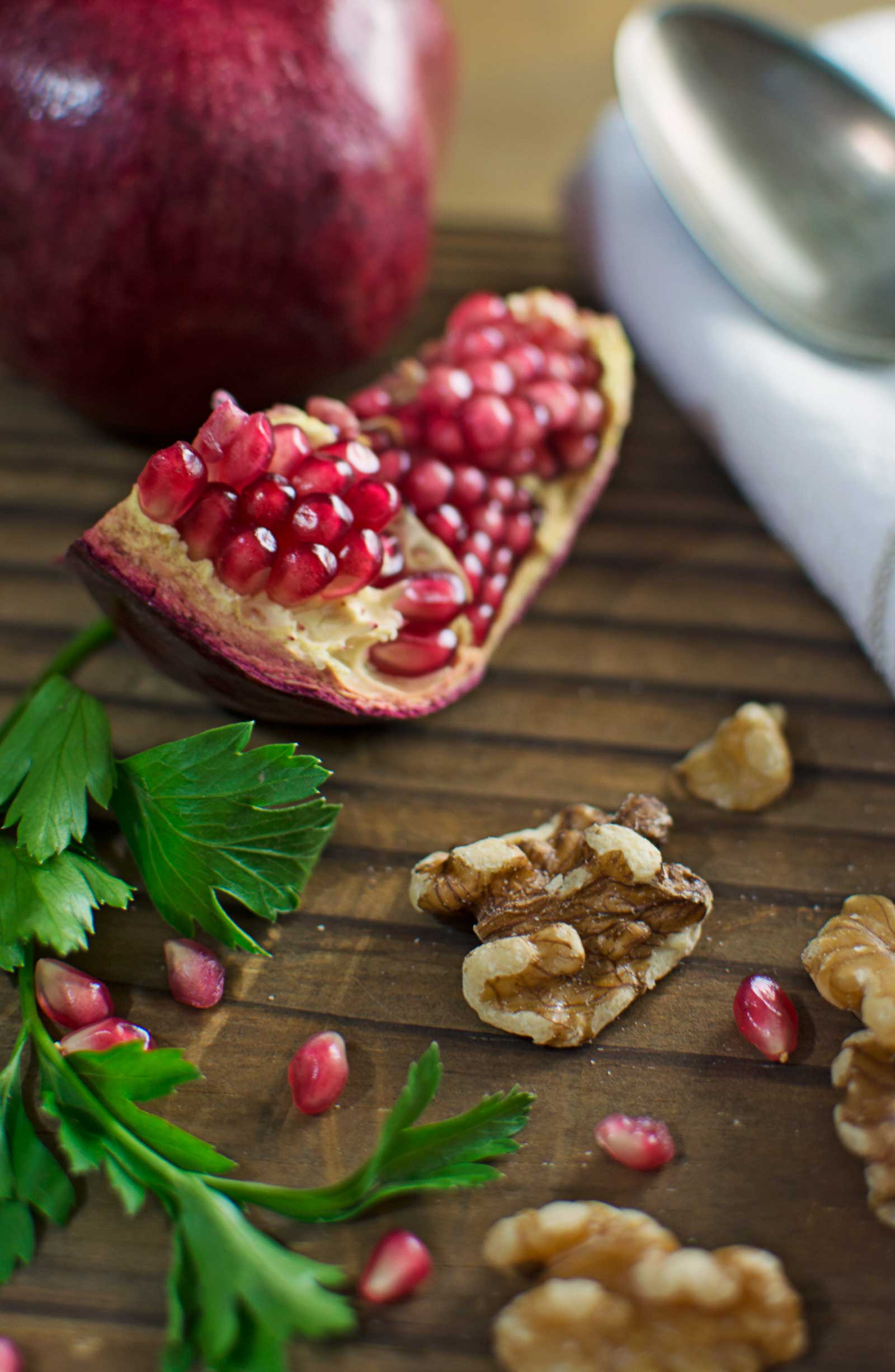 Ingredients for Fesenjan, and Iranian Chicken Stew with Pomegranates and Walnuts. Recipe found @LittleFiggyFood