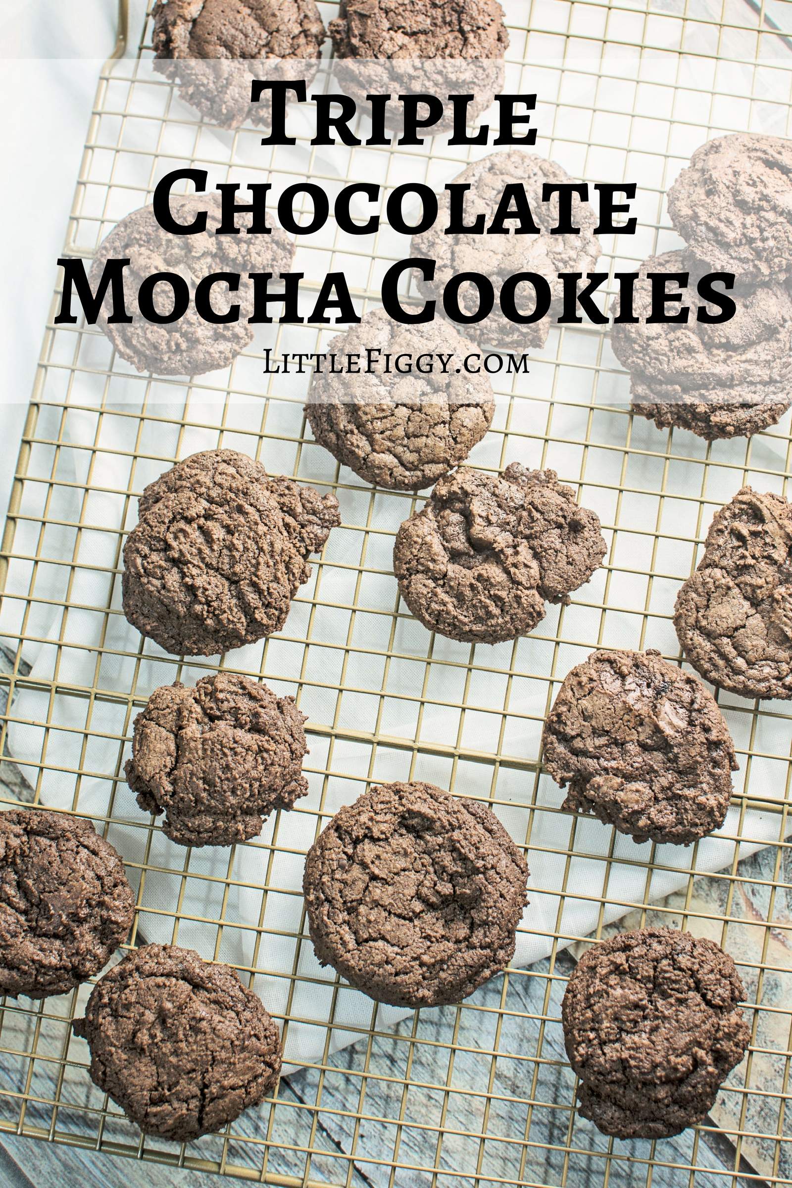 Decadent Triple Chocolate Mocha Cookies are perfectly layered with chocolate and a hint of espresso! Great as a treat or even a gift from the kitchen. Recipe @LittleFiggyFood