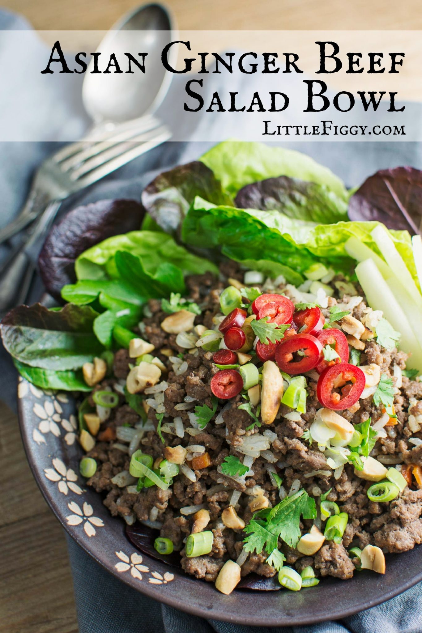 Enjoy this easy to make, Asian Inspired Ginger Beef Salad Bowl! Recipe @LittleFiggyFood