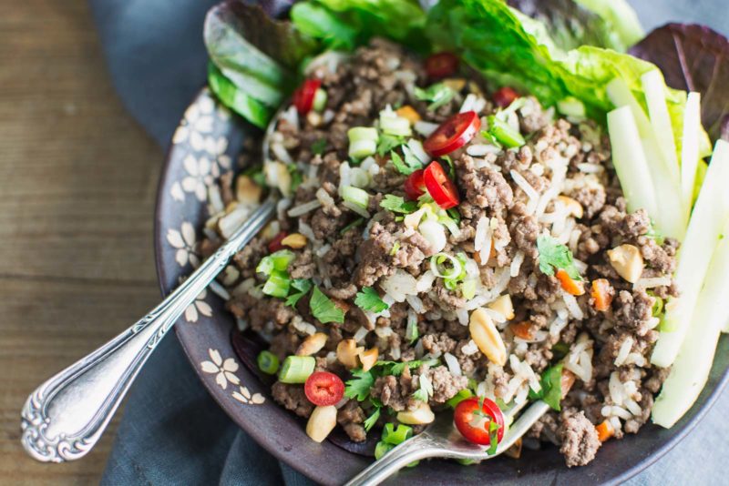 Enjoy this easy to make, Asian Inspired Ginger Beef Salad Bowl! Recipe @LittleFiggyFood