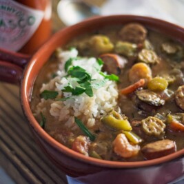 Try this smokey flavored New Orleans classic, Sausage & Shrimp Gumbo! Recipe @LittleFiggyFood