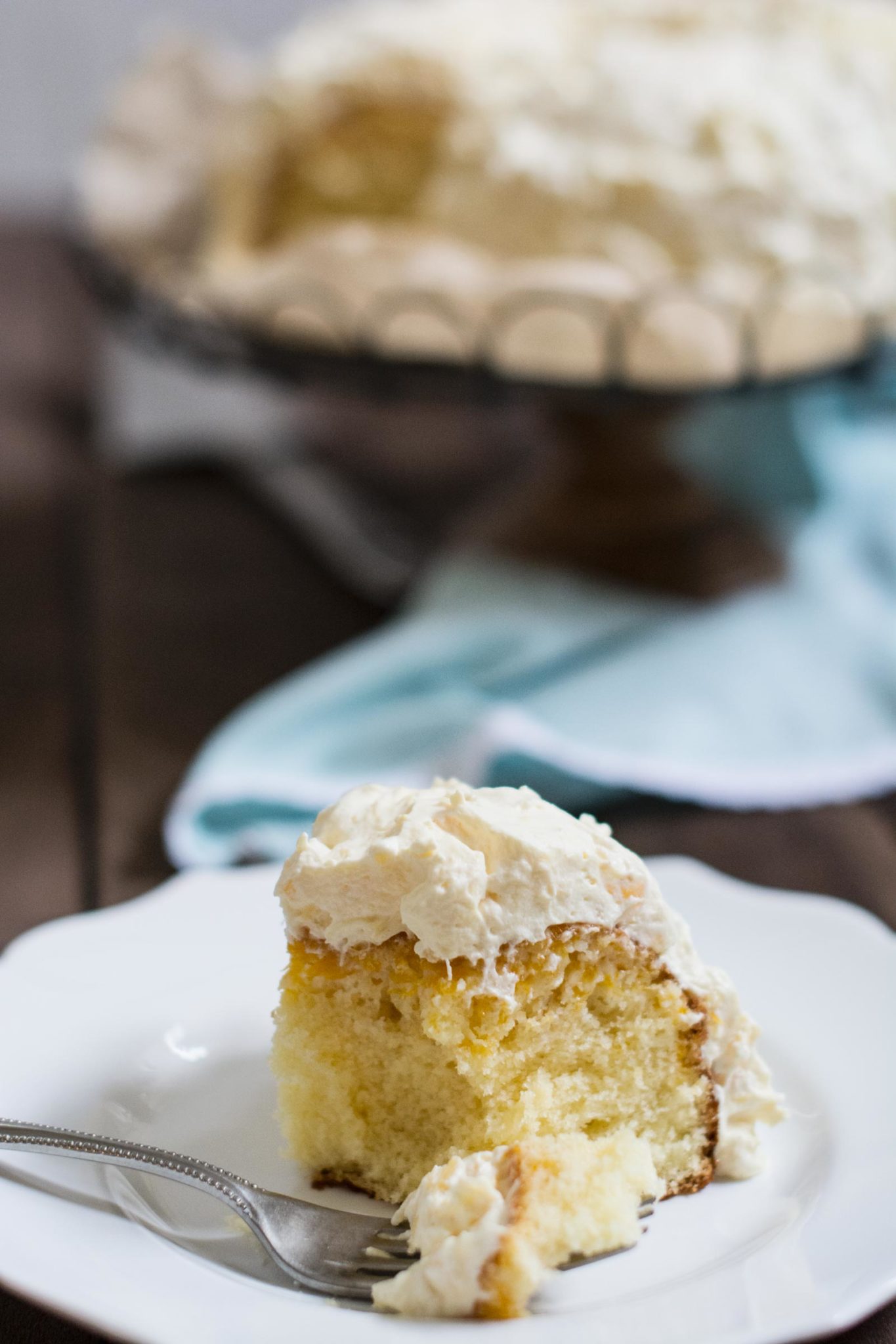 Pea Pickers Cake (also known as Cool Whip Cake), a childhood favorite that's easy to make and full of mandarin oranges and crushed pineapple! Recipe @LittleFiggyFood