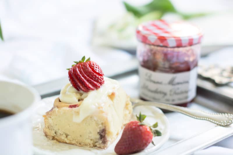 Celebrate Mother's Day and treat her to a lovely breakfast in bed with these Strawberry Sweet Rolls and a lavender scented glaze! #BonneMaman #SayItWithHomemade - Find the Recipe @LittleFiggyFood