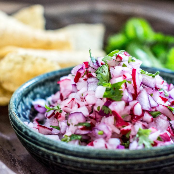 So fresh tasting and easy to make, Radish Pico de Gallo! Recipe from Little Figgy Food