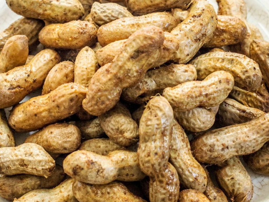 Close-up of boiled peanuts in shells