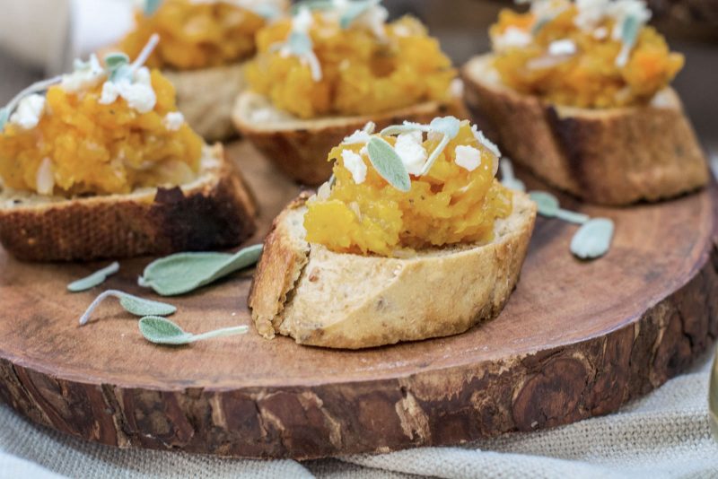 Butternut Squash and Sage Bruschetta appetizer recipe. Get the recipe at Little Figgy Food!