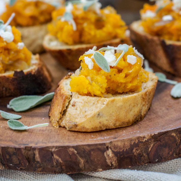 Butternut Squash and Sage Bruschetta appetizer recipe. Get the recipe at Little Figgy Food!