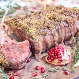 Pancetta wrapped Pistachio Rack of Lamb, get the recipe at Little Figgy Food! @TheFreshMarket #TFMfortheHolidays #ad