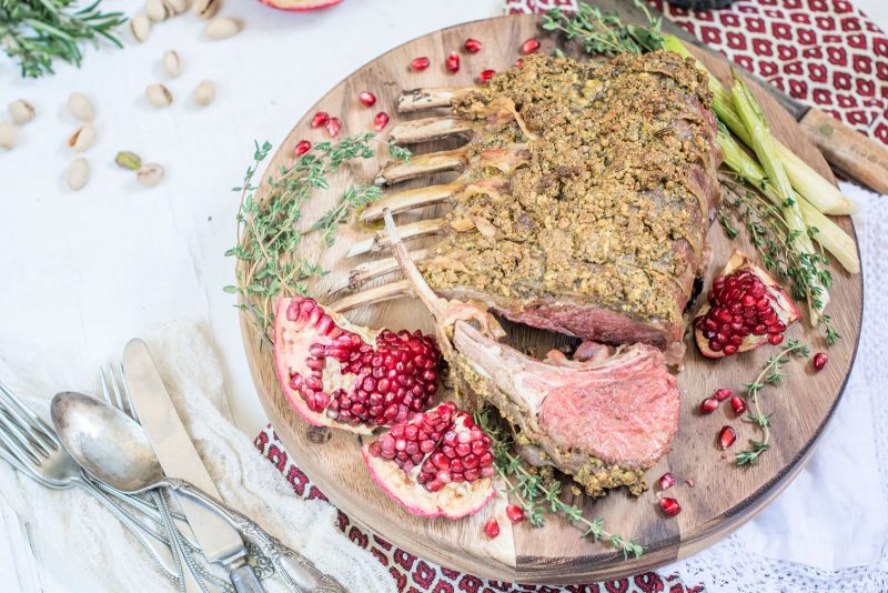 Pancetta wrapped Pistachio Rack of Lamb, get the recipe at Little Figgy Food! @TheFreshMarket #TFMfortheHolidays #ad