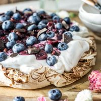 Chocolate Pavlova with Cherry and Blueberry Compote