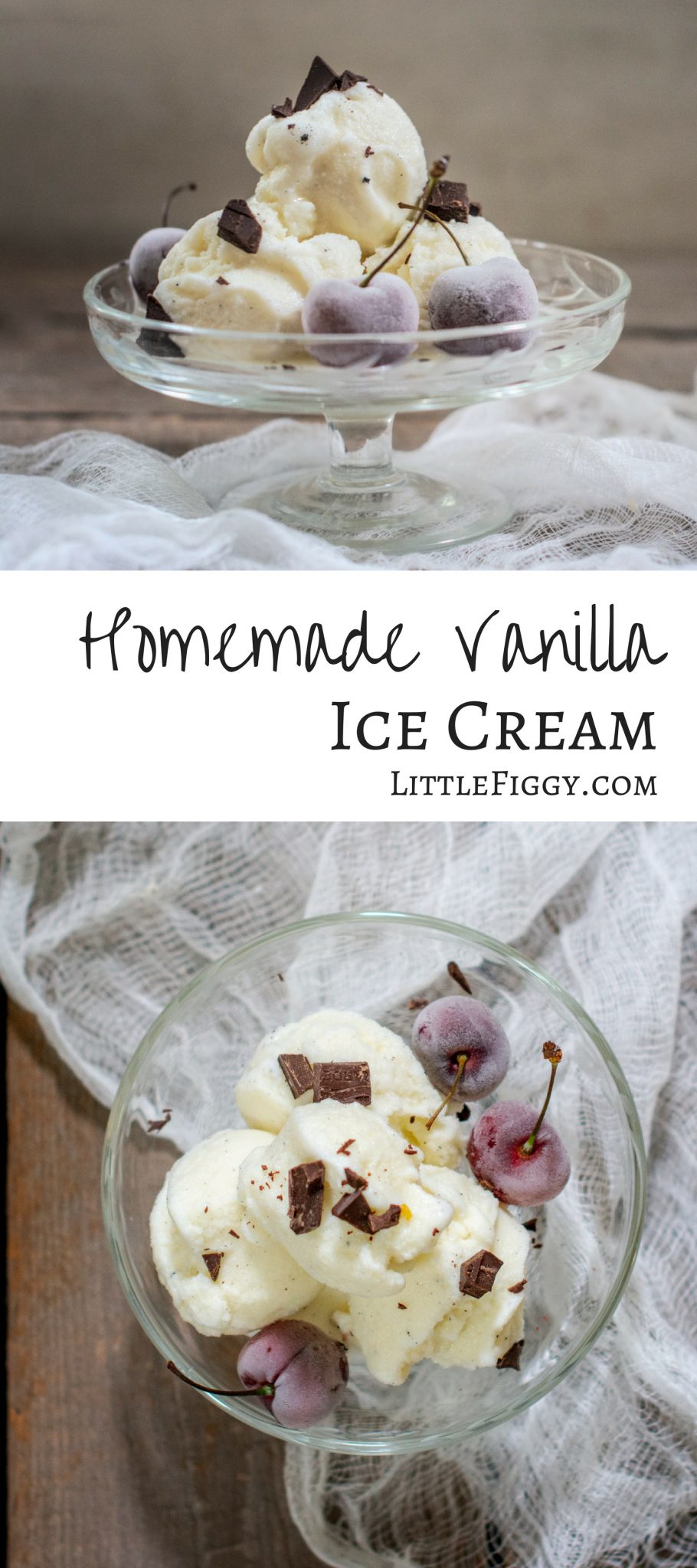 Try to make this classic, easy homemade vanilla ice cream! So tasty good, with a deep & rich vanilla flavor, perfect on it's own or with lots of toppings! Get the #recipe at Little Figgy Food! #IceCream #FrozenDesserts #Vanilla