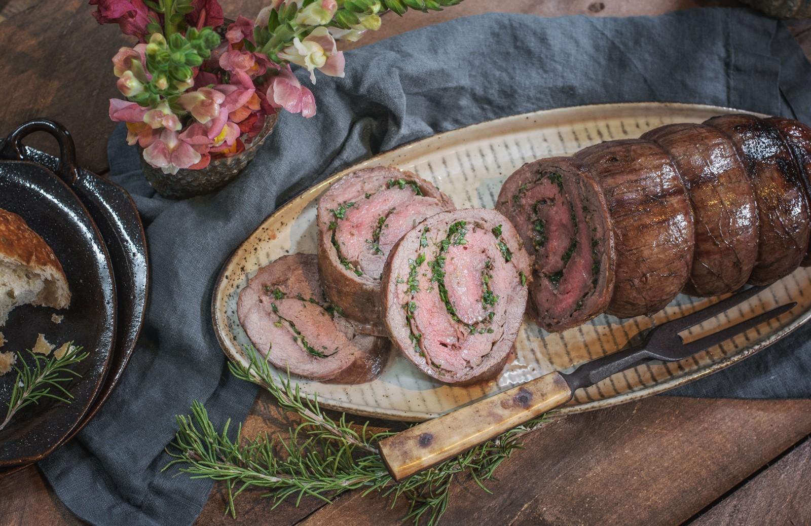 Grilled Stuffed Flank Steak With Pesto, Mozzarella, and Prosciutto Recipe, Recipe