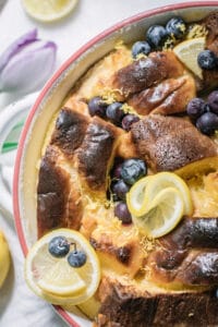 Lemon curd and blueberries Brioche Bread Pudding