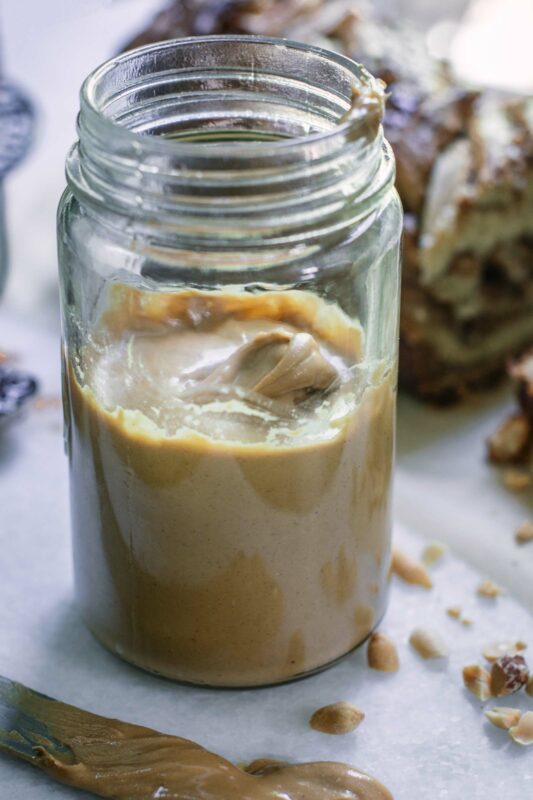 Peanut Butter in jar on white table