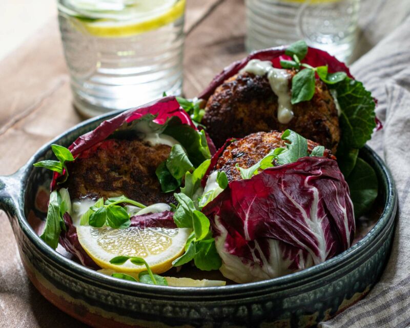 dish with lettuce stuffed with crab