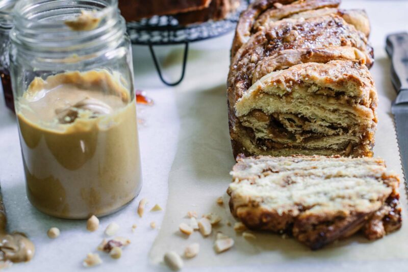 Sliced loaf of sweet bread