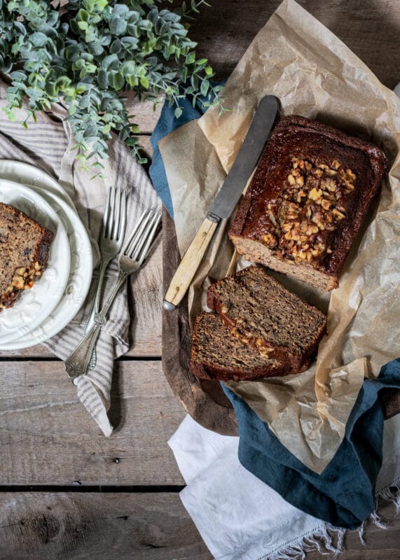 Sliced loaf of the best banana bread recipe
