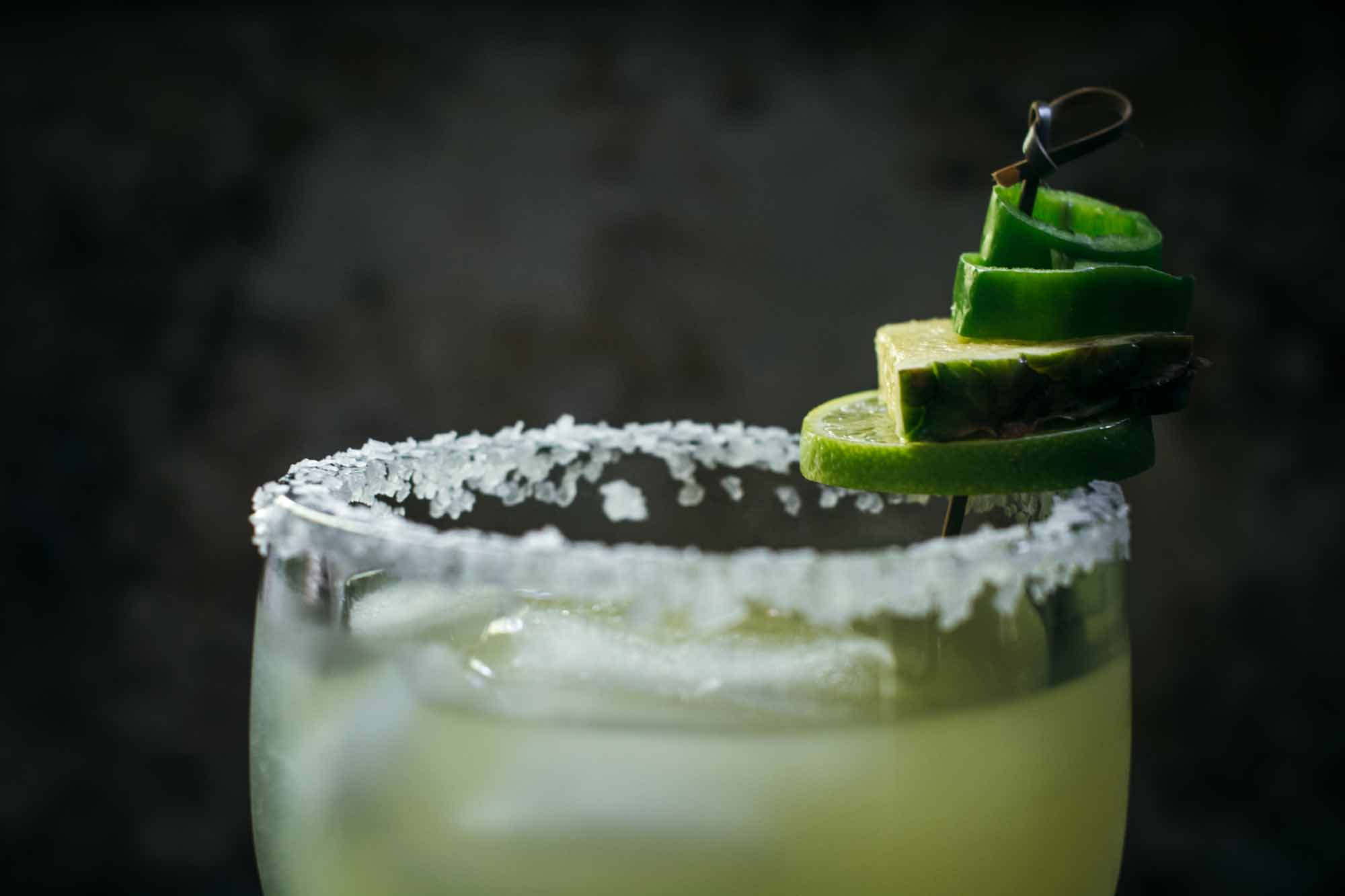 Rimmed and garnish cocktail glass