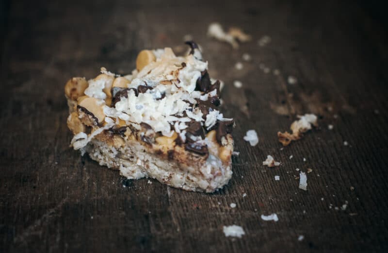 Coconut and chocolate dessert bars with butterscotch