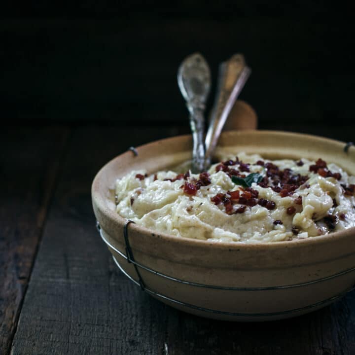 Garlic Mashed Potatoes with pecorino and pancetta