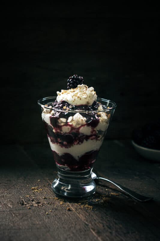 Easy to make Eton Mess dessert recipe with blackberries and ginger