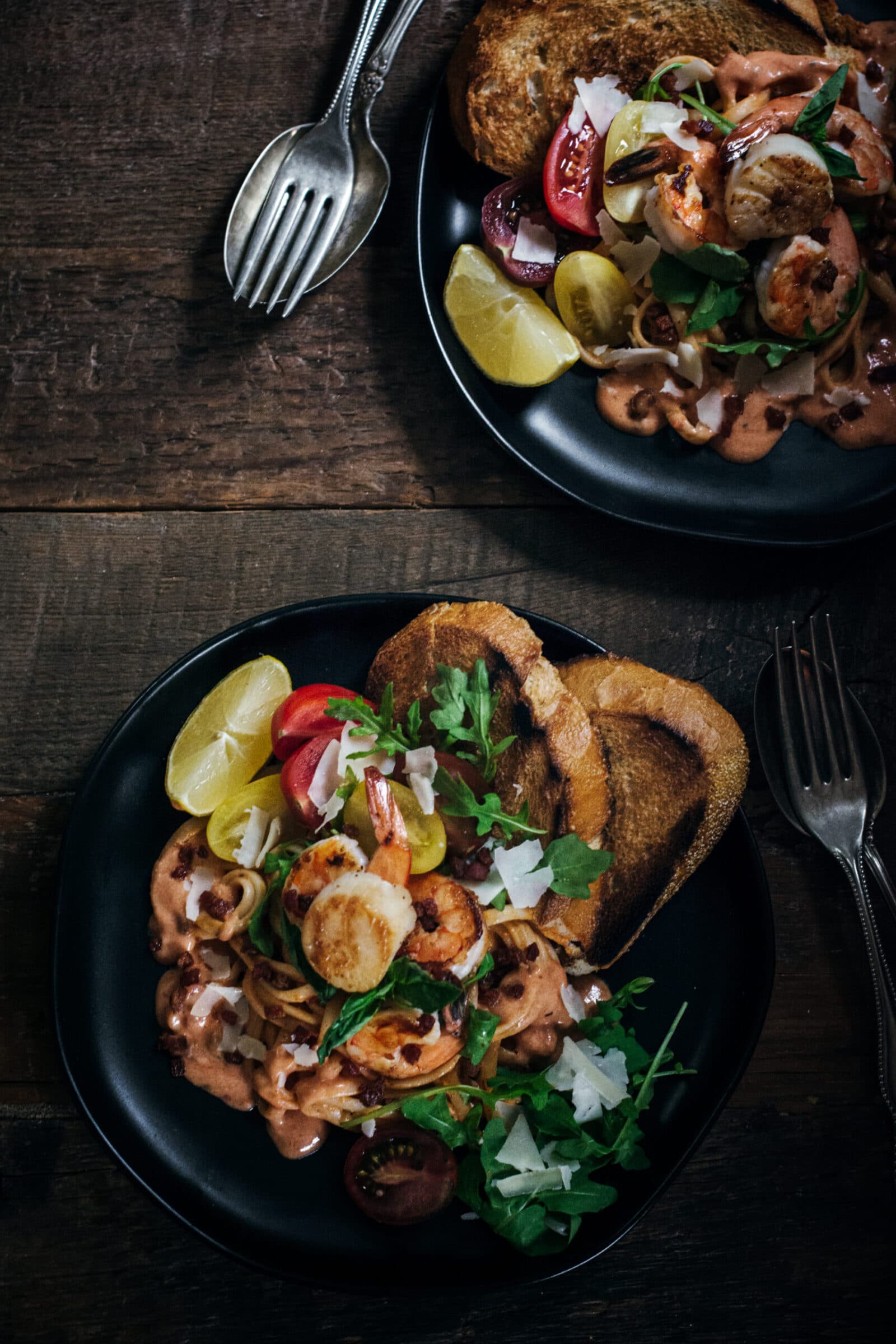 Seafood Pasta with Rosa Sauce over linguine