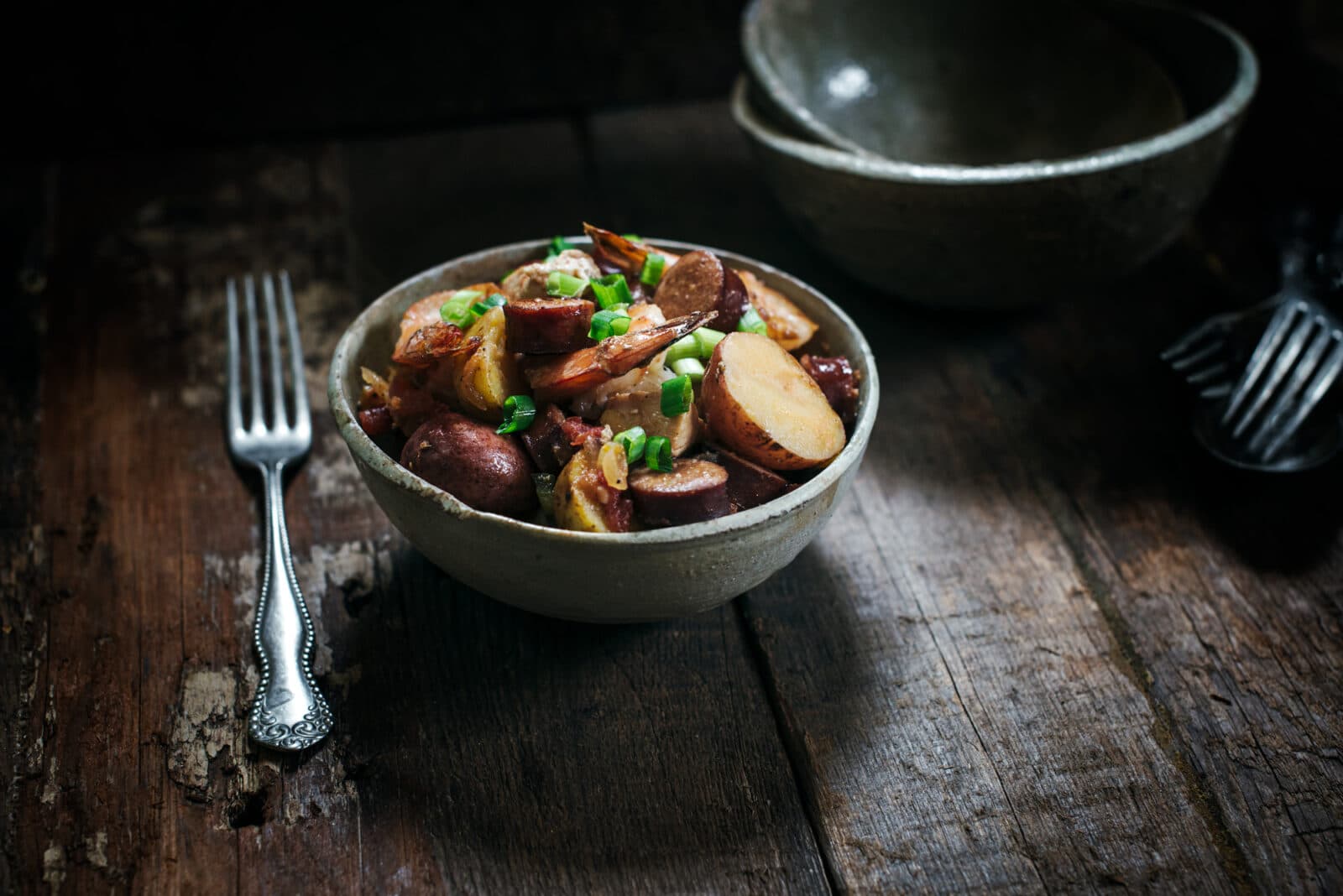 Cajun recipe with chicken, sausage, and potatoes