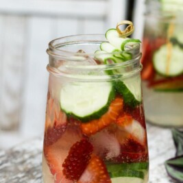 Refreshing strawberry cucumber drink in mason jar
