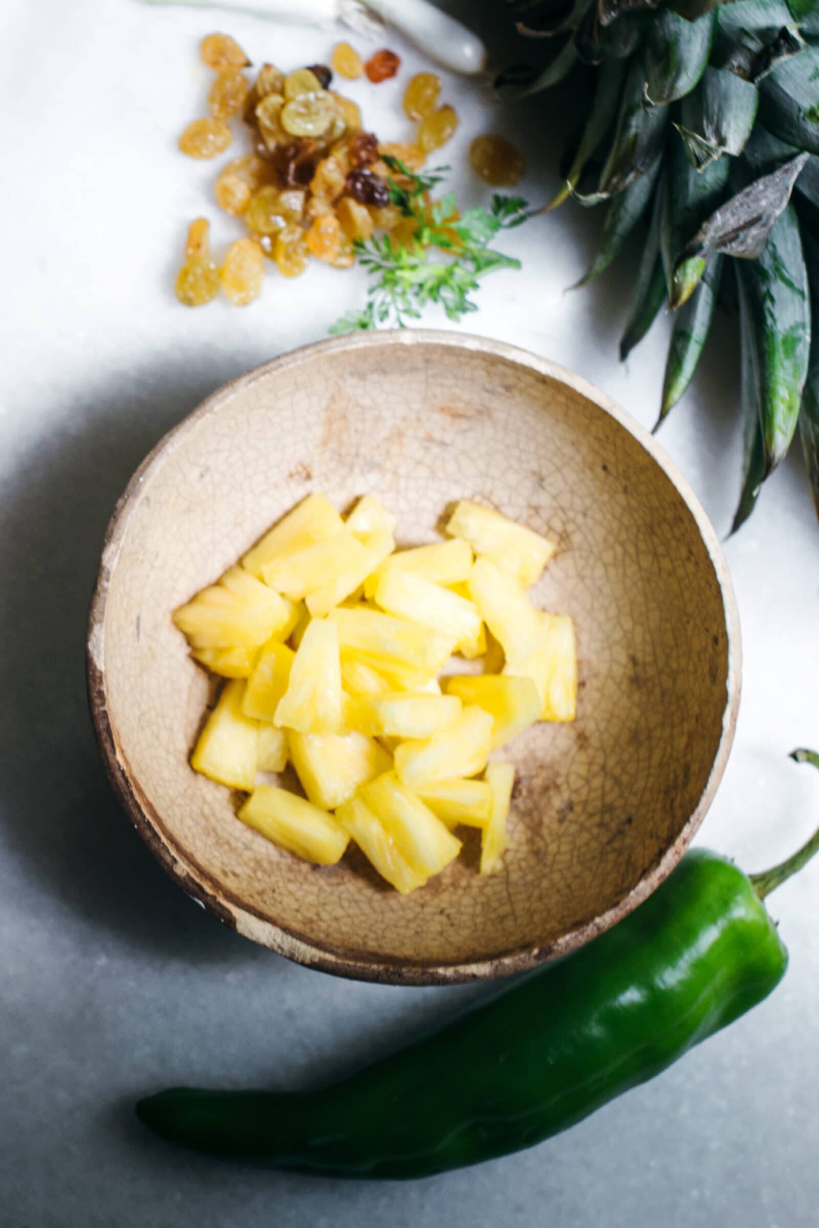 Bowl of diced pineapple