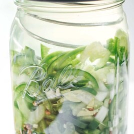 Jar of pickled jalapeños and onions